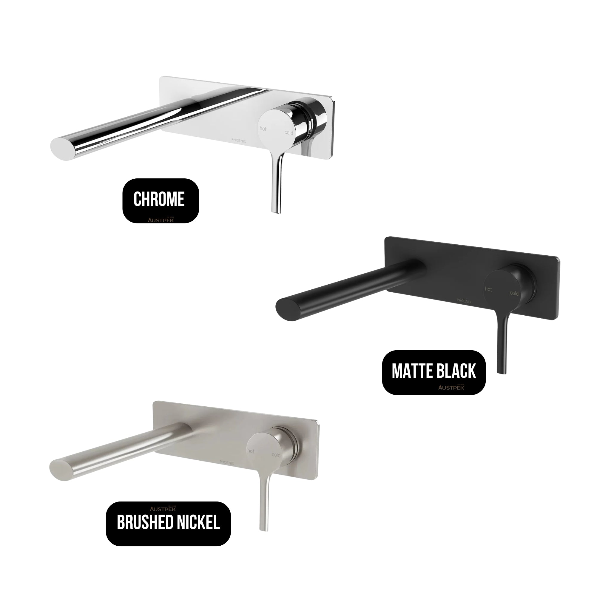 PHOENIX VIVID SLIMLINE SWITCHMIX LEAD FREE WALL BASIN AND BATH MIXER SET 175MM BRUSHED NICKEL