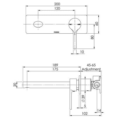 PHOENIX VIVID SLIMLINE SWITCHMIX LEAD FREE WALL BASIN / BATH MIXER SET COMPLETE KIT 175MM CHROME