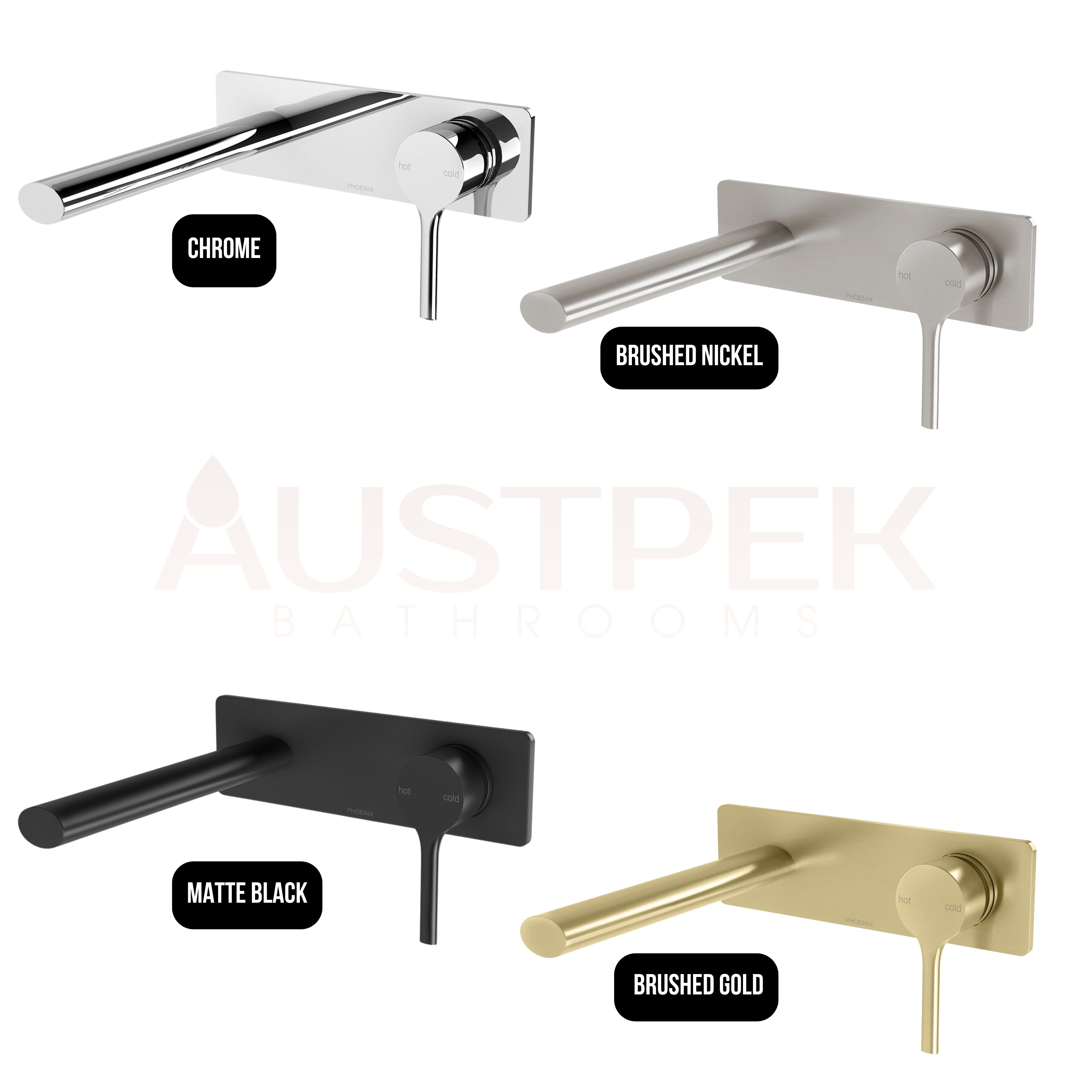 PHOENIX VIVID SLIMLINE OVAL SWITCHMIX WALL BASIN / BATH MIXER SET FIT-OFF AND ROUGH-IN KIT 200MM BRUSHED NICKEL