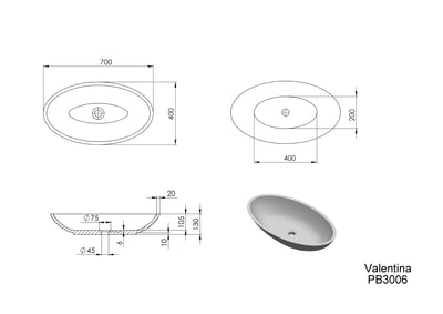 PIETRA BIANCA VALENTINA ABOVE COUNTER STONE BASIN WITH CUSTOM COLOURS 700MM