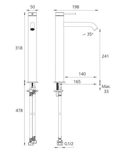 OLIVERI VENICE CURVED TALL BASIN MIXER 318MM MATTE BLACK