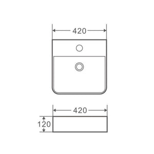 MERCIO VENTO SQUARE WALL HUNG BASIN GLOSS WHITE 420MM