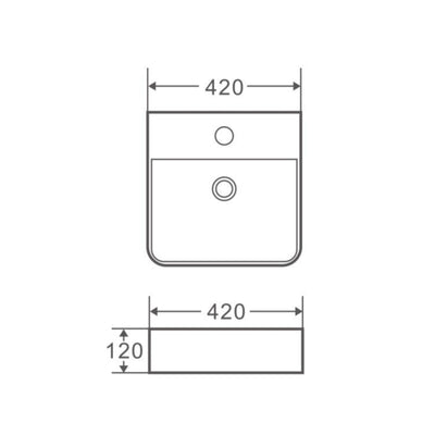 MERCIO VENTO SQUARE WALL HUNG BASIN GLOSS WHITE 420MM