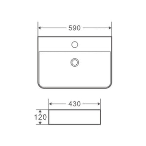 MERCIO VENTO RECTANGULAR WALL HUNG BASIN GLOSS WHITE 590MM