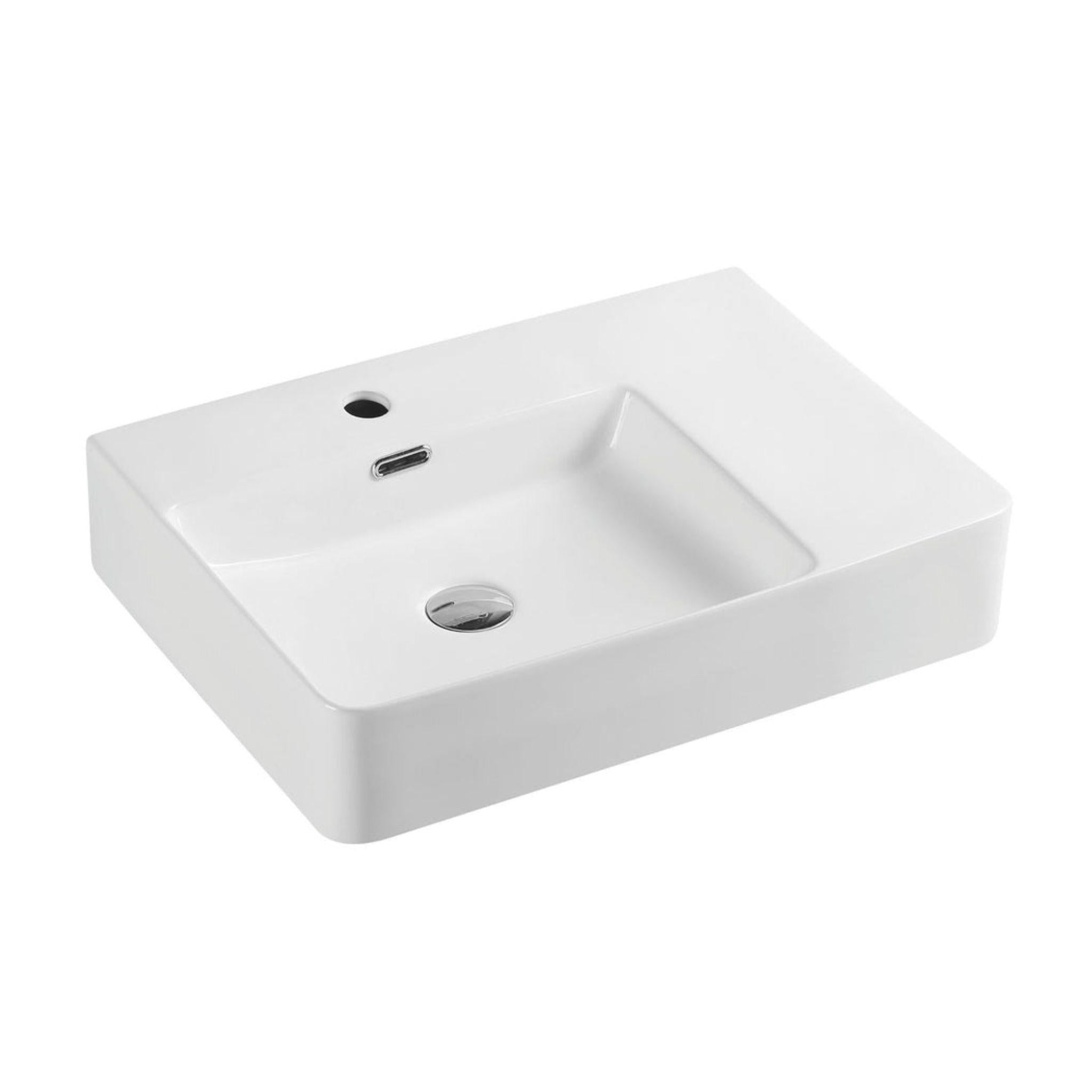 MERCIO VENTO RECTANGULAR WALL HUNG LEFT HAND BASIN GLOSS WHITE 605MM