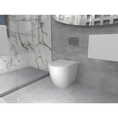 ZUMI VENUS RIMLESS WALL FACED FLOOR PAN WITH R&T IN WALL CISTERN & FLUSH BUTTON PACKAGE GLOSS WHITE