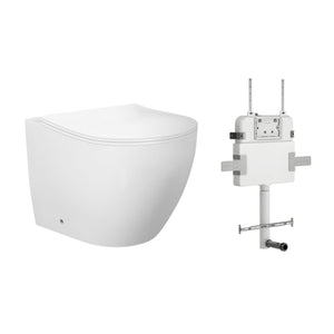 ZUMI VENUS RIMLESS WALL FACED FLOOR PAN WITH R&T IN WALL CISTERN & FLUSH BUTTON PACKAGE GLOSS WHITE