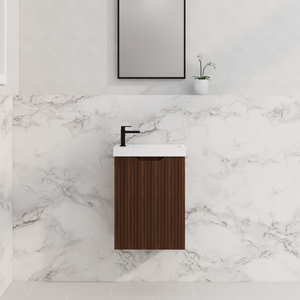 RIVA VIENNA BROWN OAK 450MM SPACE SAVING SINGLE BOWL WALL HUNG VANITY