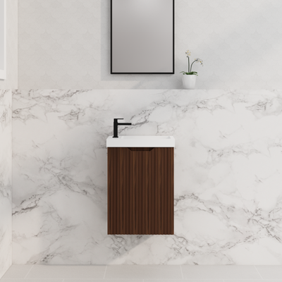 RIVA VIENNA BROWN OAK 450MM SPACE SAVING SINGLE BOWL WALL HUNG VANITY