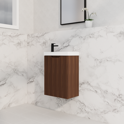 RIVA VIENNA BROWN OAK 450MM SPACE SAVING SINGLE BOWL WALL HUNG VANITY