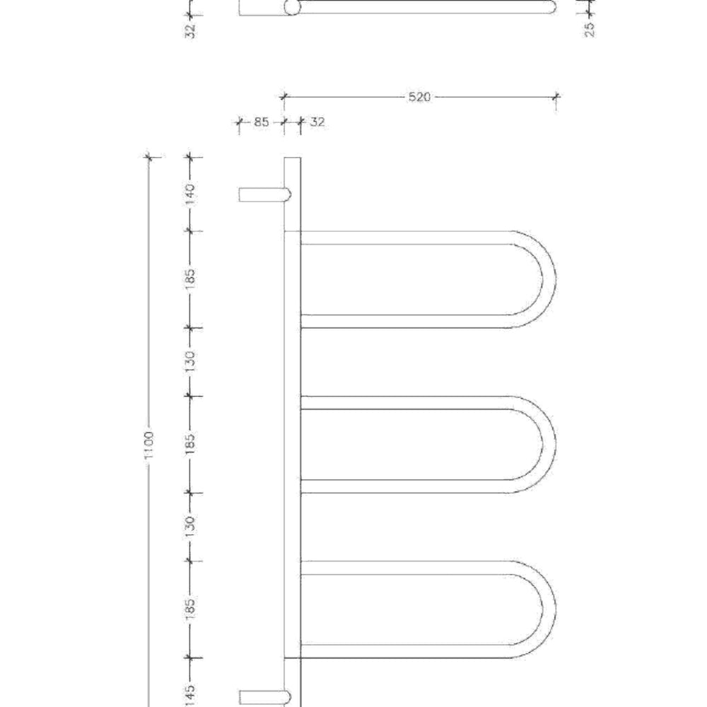 THERMOGROUP JEEVES TANGENT W SWIVEL HEATED TOWEL RAIL STAINLESS STEEL 1100MM
