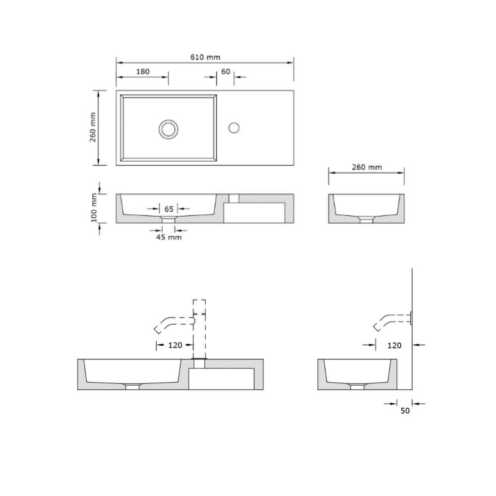 CONCRETE STUDIO WEERLO COMPACT CONCRETE BASIN MID GREY 610MM