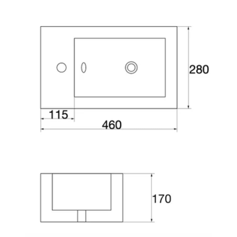 CLAYA RECTANGULAR WALL HUNG BASIN LEFT HAND GLOSS WHITE 460MM