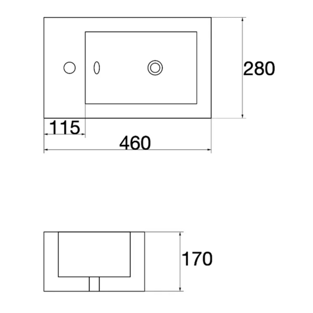CLAYA RECTANGULAR WALL HUNG BASIN RIGHT HAND GLOSS WHITE 460MM