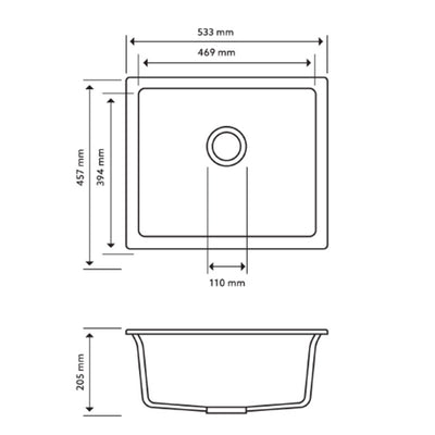 AQUAPERLA SINGLE BOWL KITCHEN SINK WHITE GRANITE 533MM