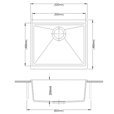 AQUAPERLA SINGLE BOWL KITCHEN SINK BLACK GRANITE 530MM