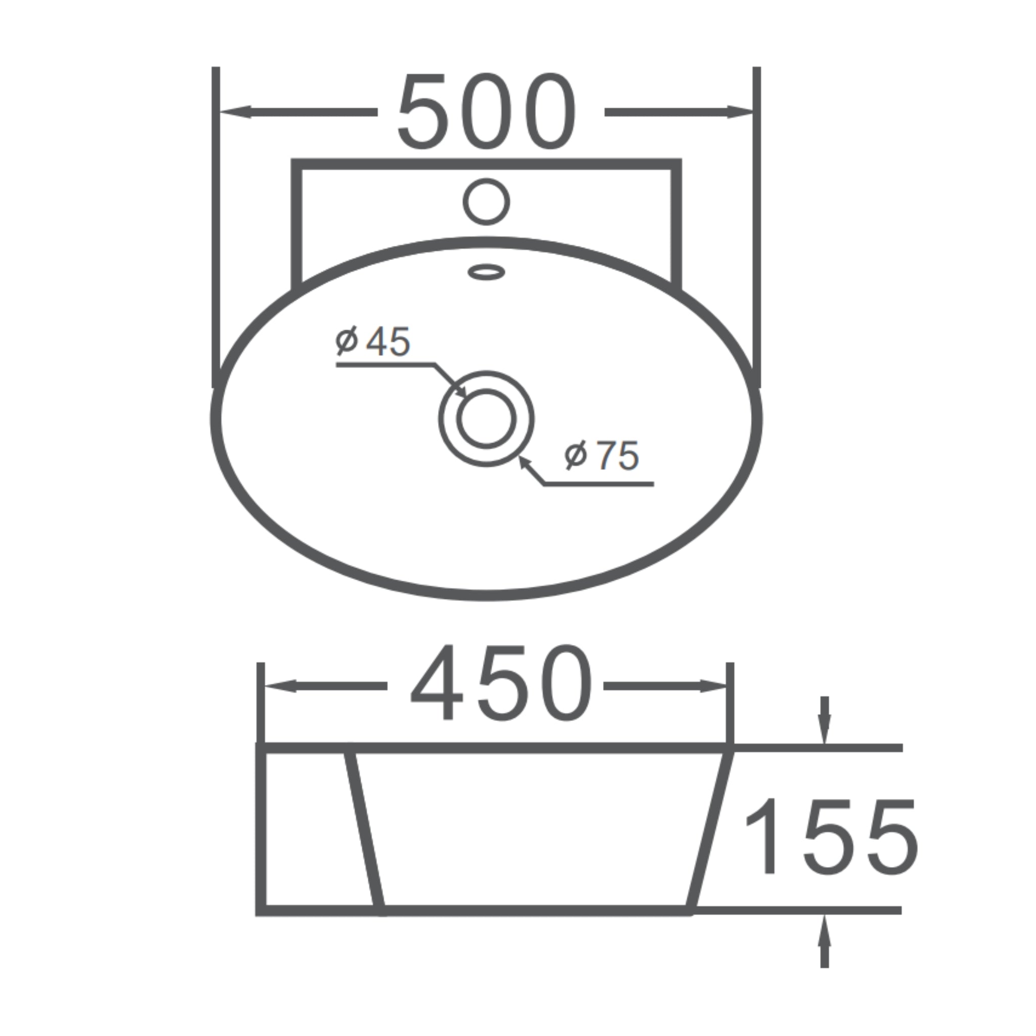 VITO WALL HUNG BASIN WITH OVERFLOW GLOSS WHITE 500MM