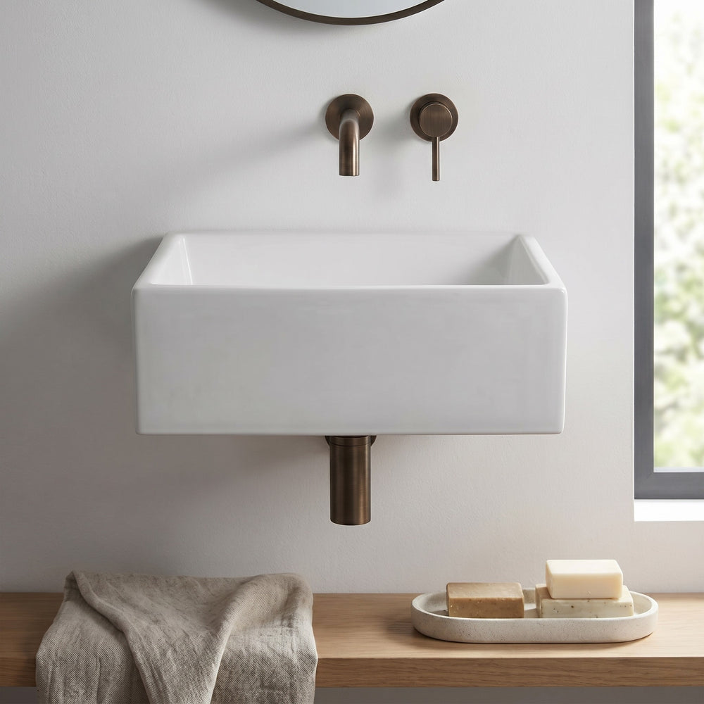 VITO RECTANGULAR WALL HUNG CERAMIC BASIN GLOSS WHITE 400MM