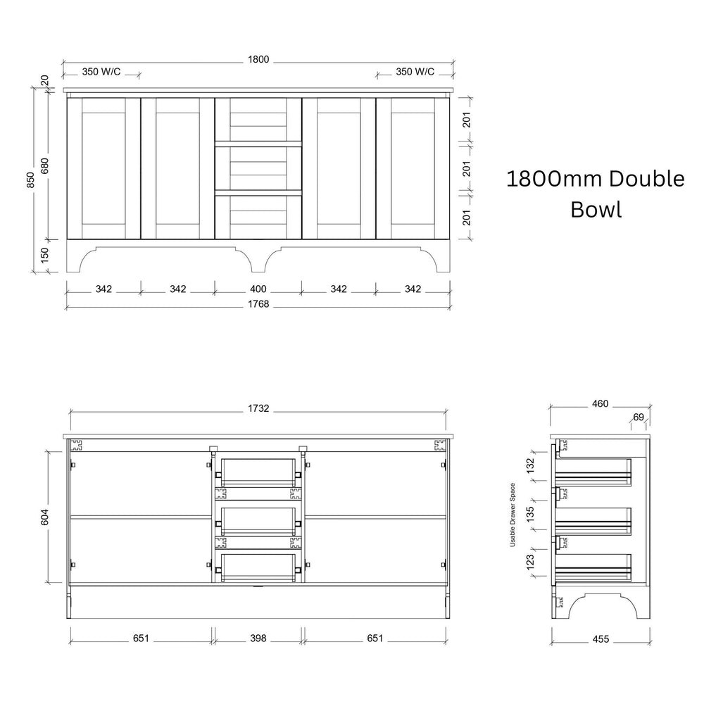 TIMBERLINE WINDSOR CUSTOM FLOOR STANDING VANITY (ALL SIZING)
