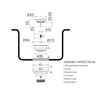 OTTI SINK BASKET WASTE 114MM MATTE BLACK