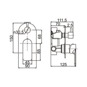 AQUAPERLA PERSANO WALL MIXER WITH DIVERTER 150MM MATTE BLACK