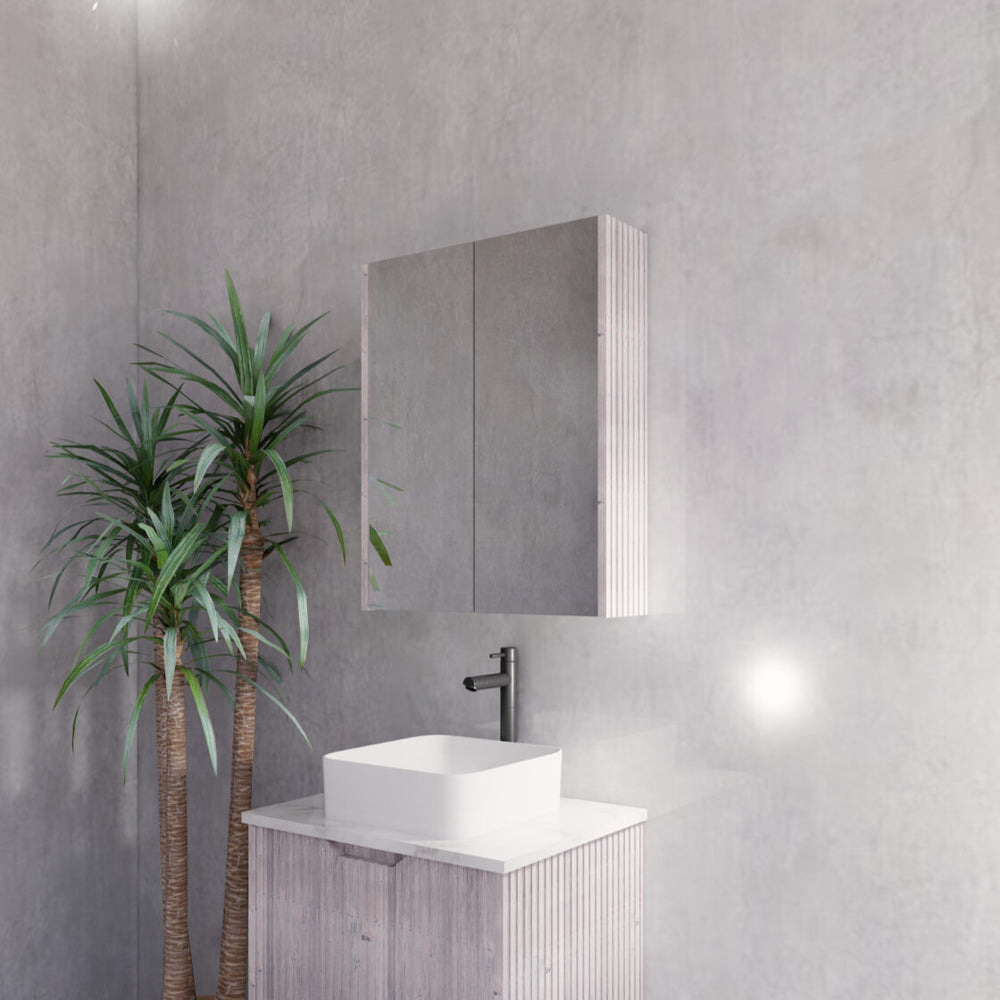 RIVA GENEVA WHITE OAK FLUTED MIRROR CABINET 600X720MM
