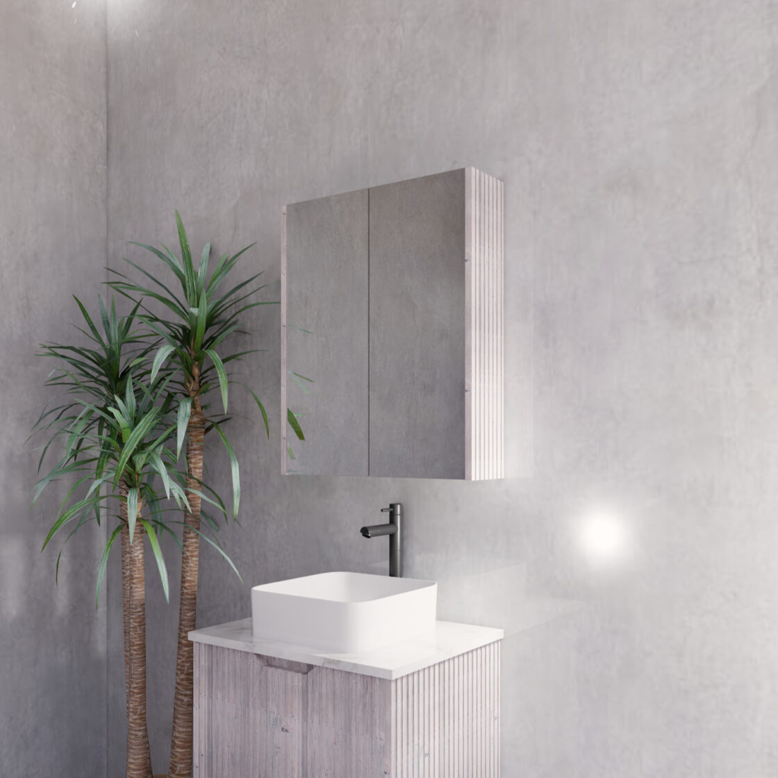 RIVA GENEVA WHITE OAK FLUTED MIRROR CABINET 600X720MM