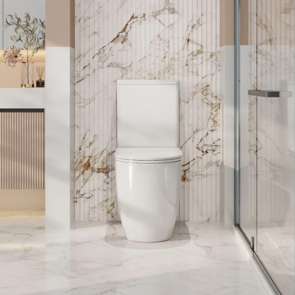 MERCIO WALTON QUIET RIMLESS AND TORNADO FLUSH BACK TO WALL TOILET SUITE GLOSS WHITE