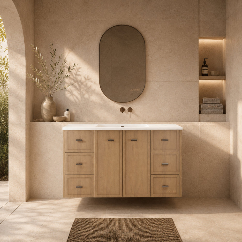 RIVA TOFINO COASTAL OAK 1200MM SINGLE BOWL WALL HUNG VANITY