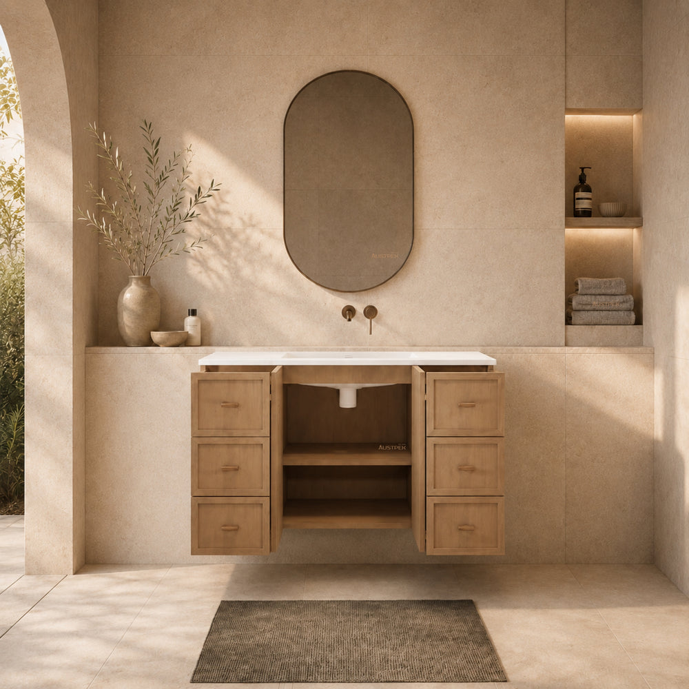 RIVA TOFINO COASTAL OAK 1200MM SINGLE BOWL WALL HUNG VANITY