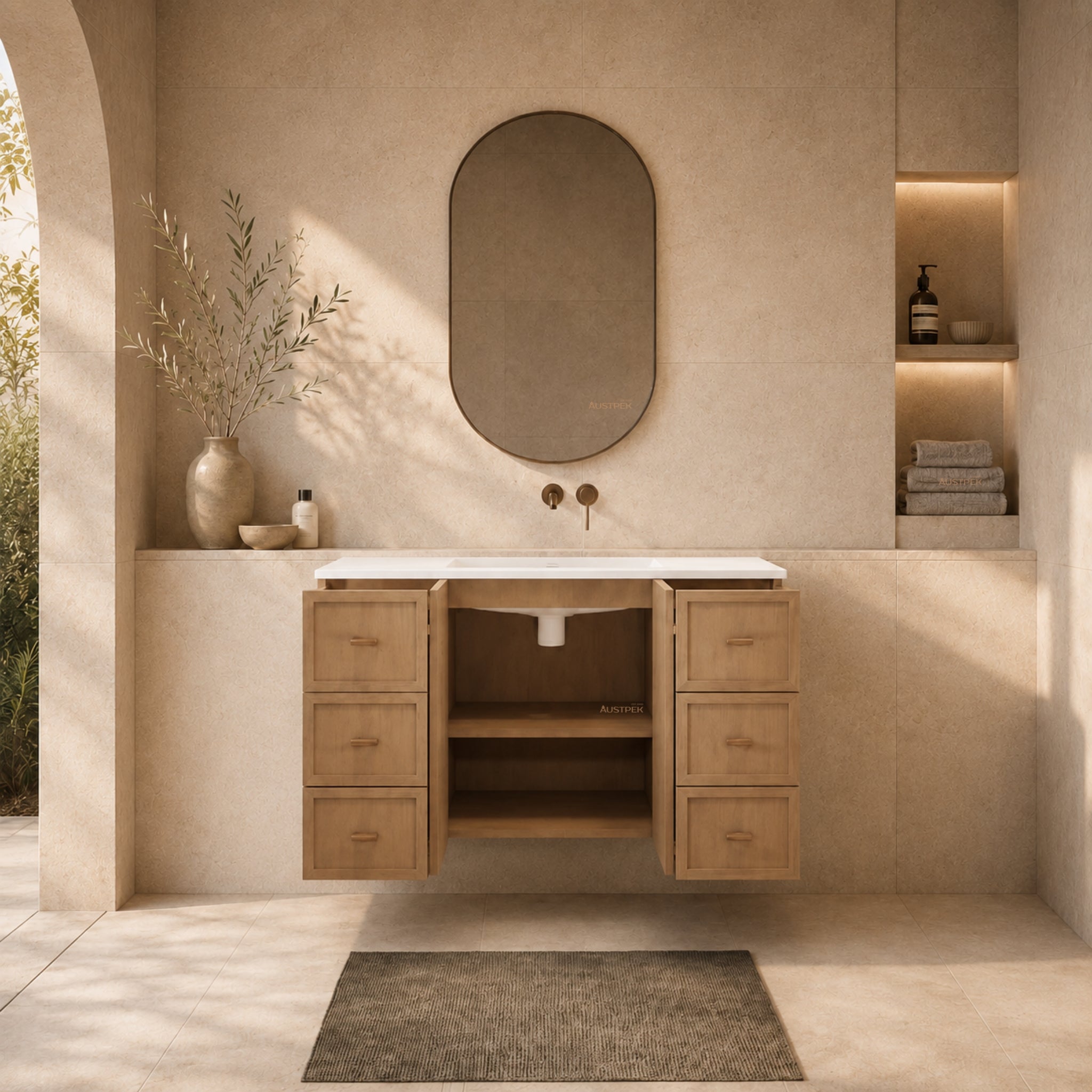 RIVA TOFINO COASTAL OAK 1200MM SINGLE BOWL WALL HUNG VANITY