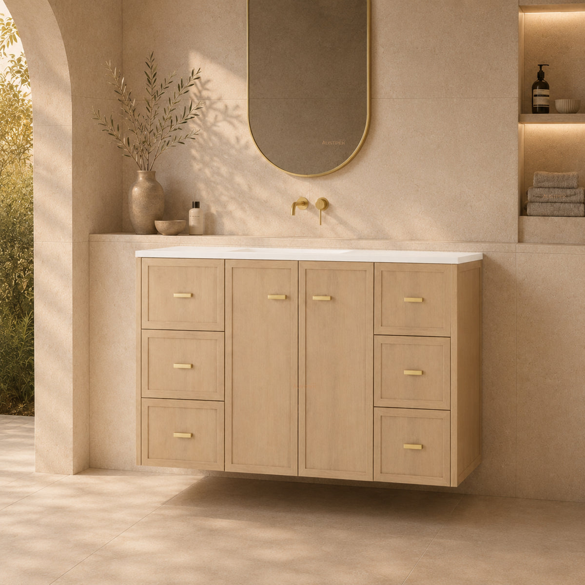 RIVA TOFINO COASTAL OAK 1200MM SINGLE BOWL WALL HUNG VANITY