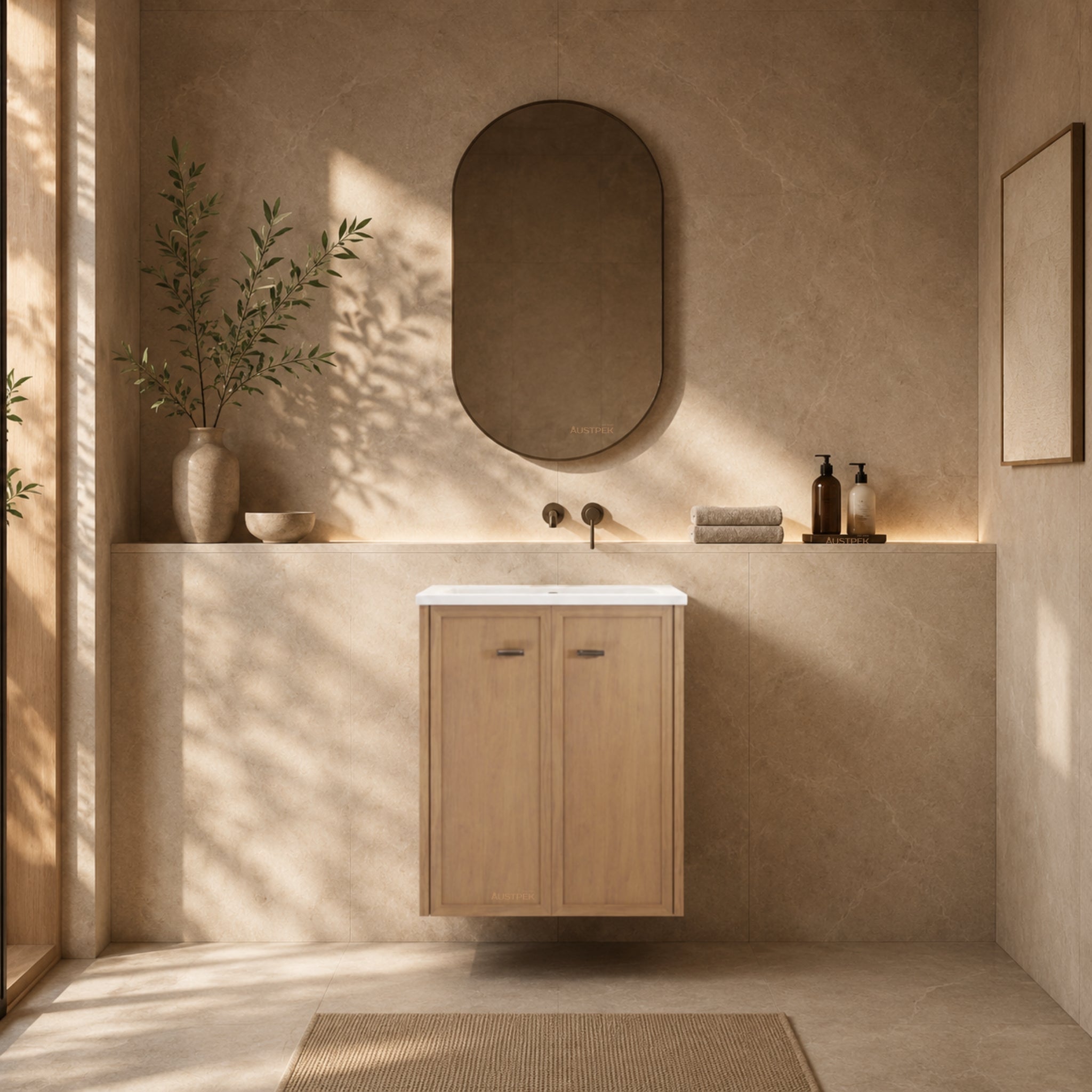 RIVA TOFINO COASTAL OAK 600MM SINGLE BOWL WALL HUNG VANITY