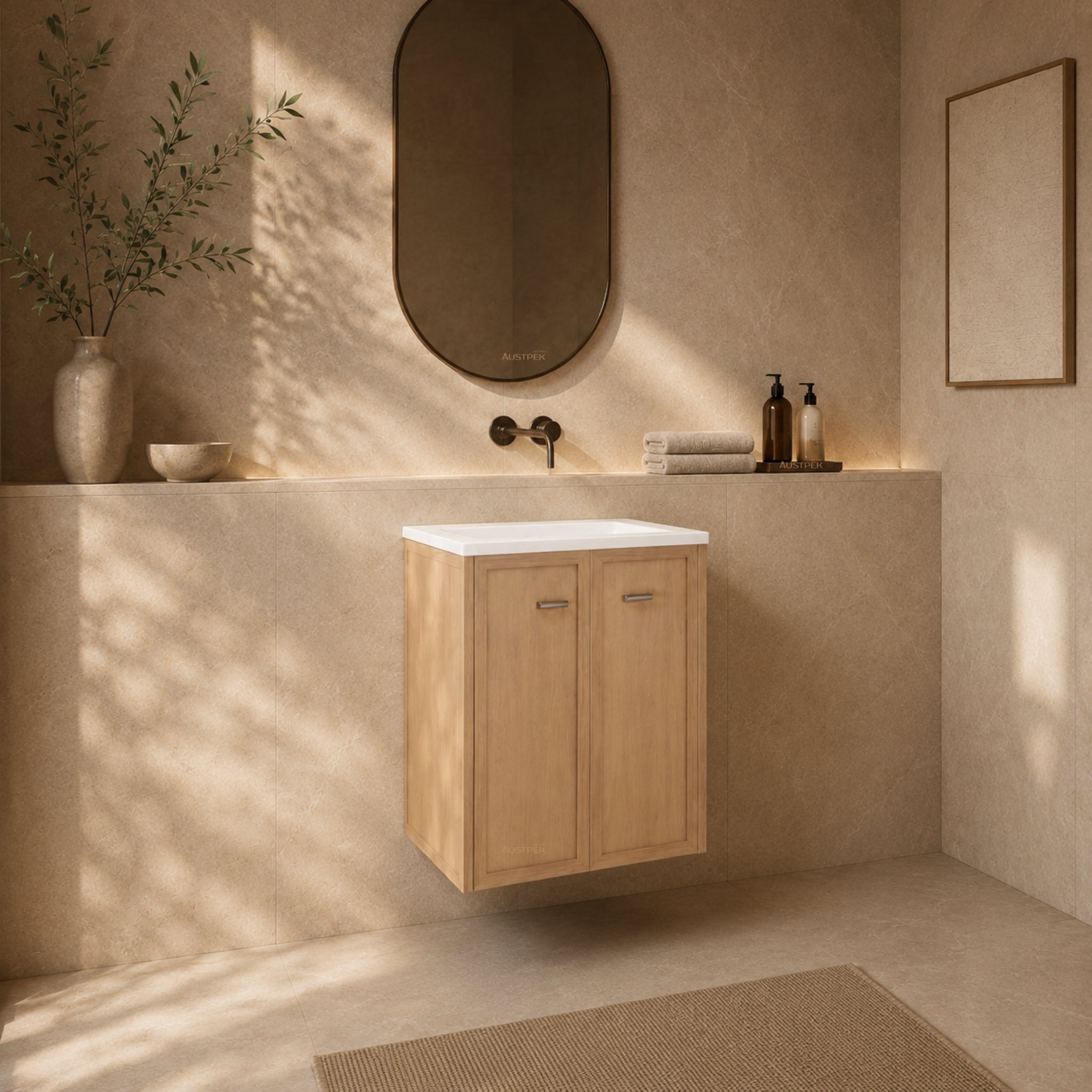 RIVA TOFINO COASTAL OAK 600MM SINGLE BOWL WALL HUNG VANITY