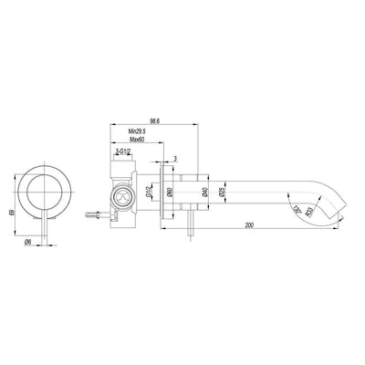 LINKWARE ELLE 316 WALL BASIN / BATH MIXER 200MM BRUSHED STAINLESS