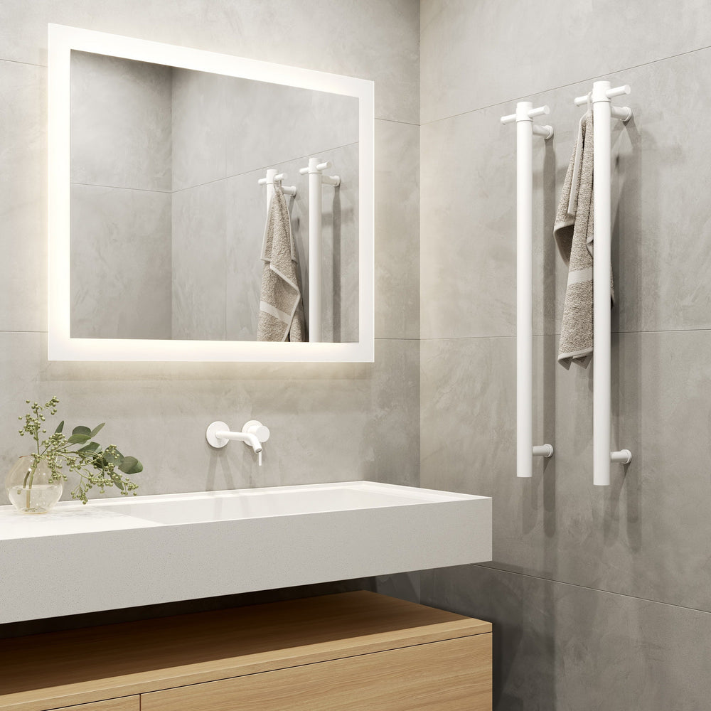 THERMOGROUP 240 VOLT VERTICAL SINGLE HEATED TOWEL RAIL 900MM MATTE WHITE