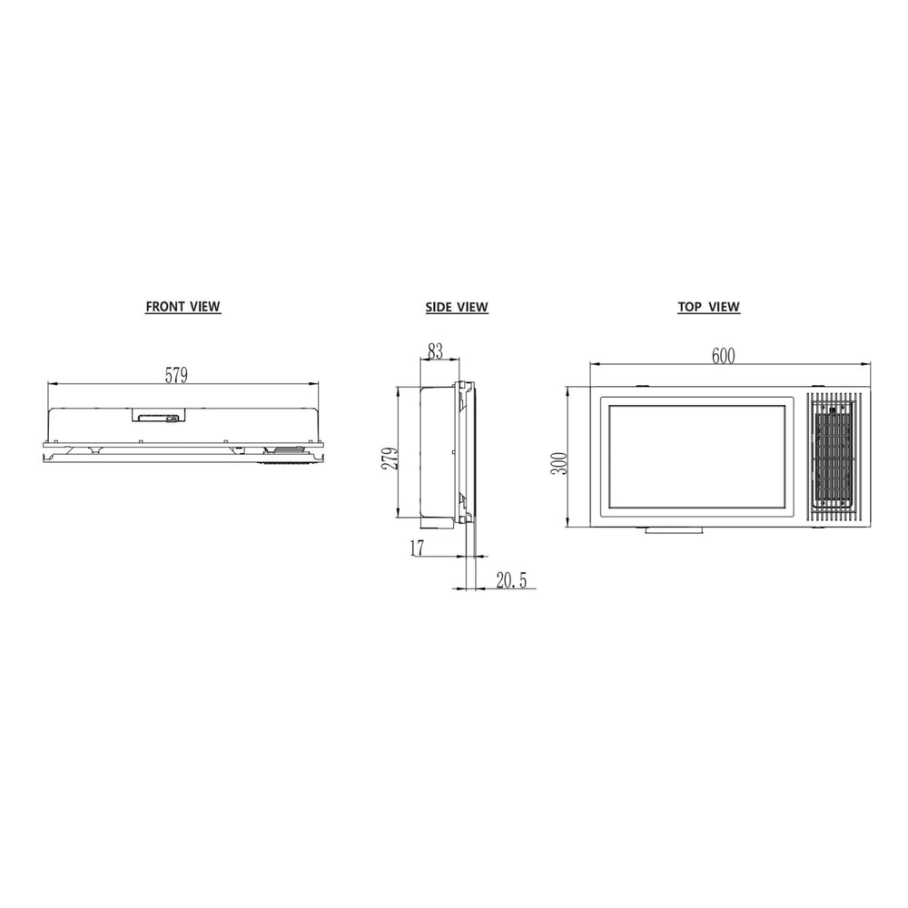 ZUMI REMO 3-IN-1 BATHROOM VENTILATION FAN AND HEATER WITH LED LIGHTS &amp; EXHAUST FAN WHITE 600MM