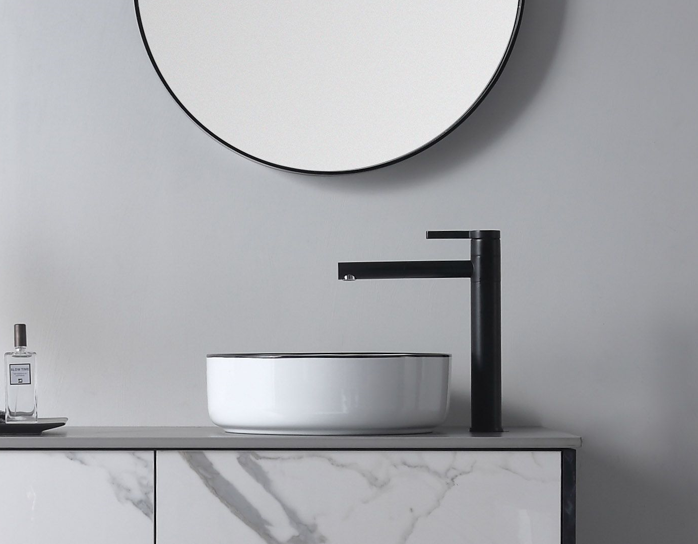 XENIA DOVE BASIN WHITE WITH BLACK EDGE 360MM