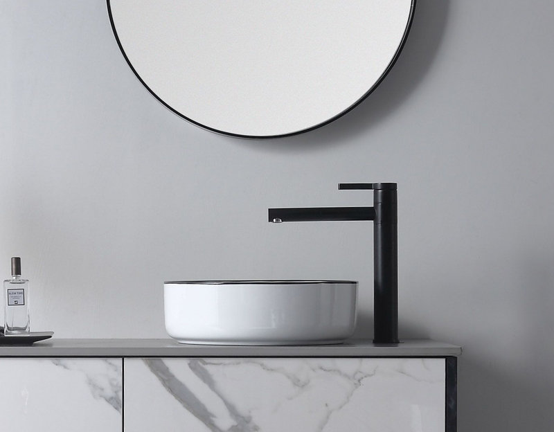 XENIA DOVE WHITE WITH BLACK EDGE BASIN 360MM