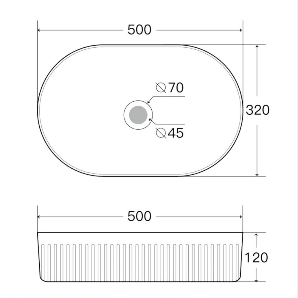 AULIC CADEL FLUTED OVAL ABOVE COUNTER BASIN MATTE WHITE 500MM