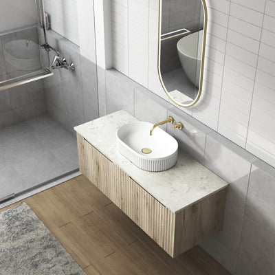 AULIC CADEL FLUTED OVAL ABOVE COUNTER BASIN MATTE WHITE 500MM