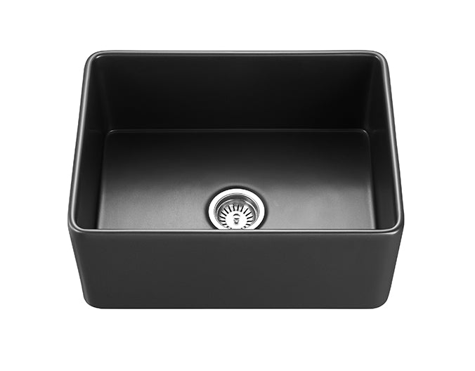 CETO CHELSEA SINGLE BOWL FIRECLAY KITCHEN SINK MATTE BLACK 660MM