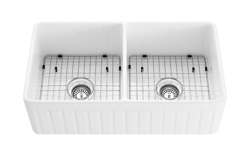 CETO GREENWICH DOUBLE BOWL FIRECLAY KITCHEN SINK GLOSS WHITE 838MM
