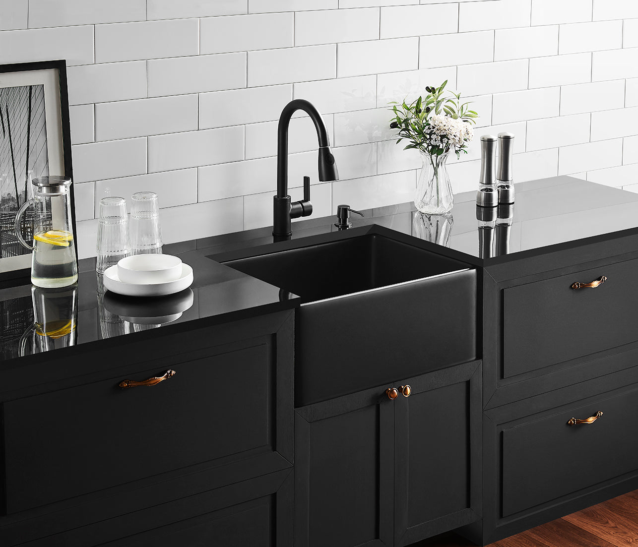CETO CHELSEA SINGLE BOWL FIRECLAY KITCHEN SINK MATTE BLACK 660MM