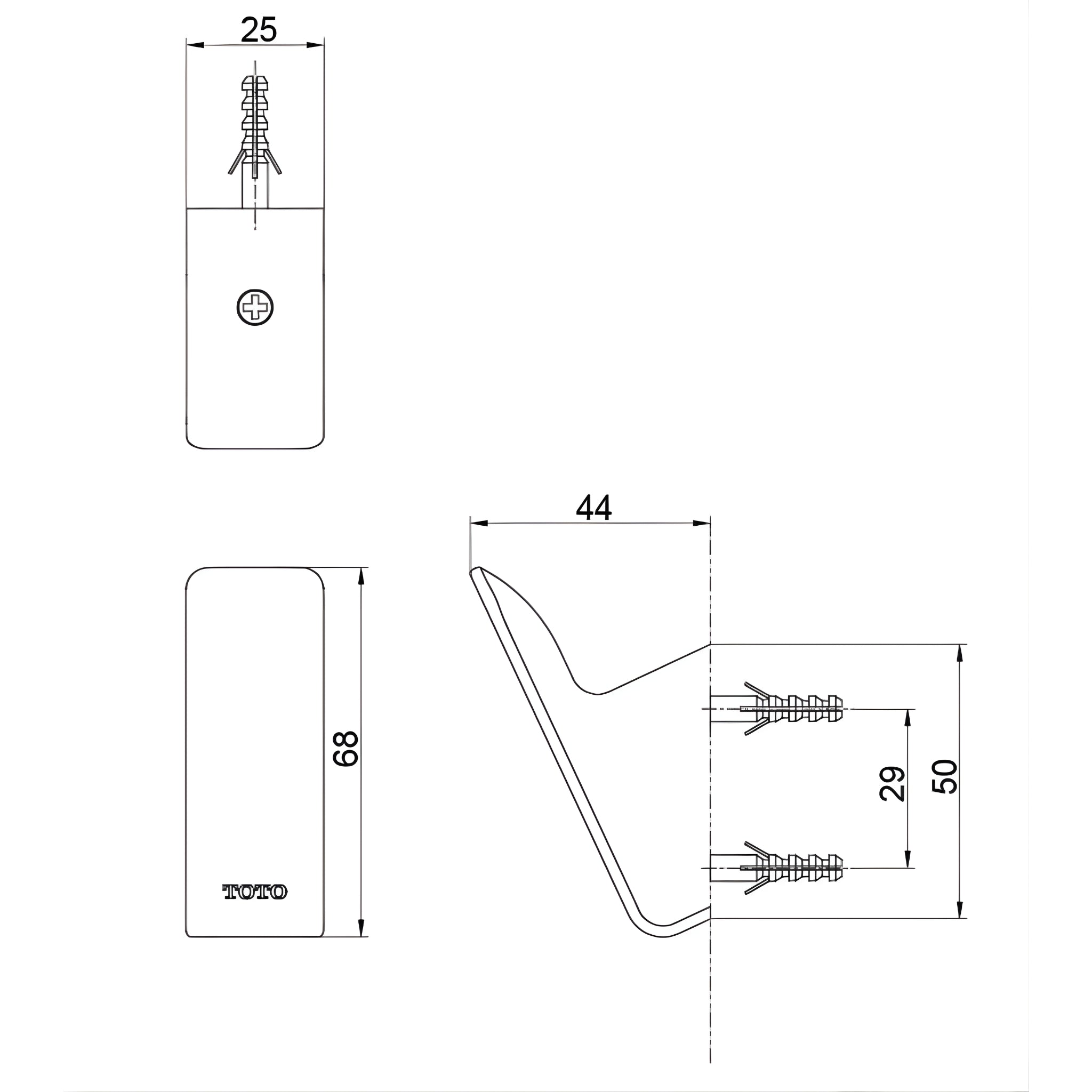 TOTO G SELECTION ROBE HOOK 25MM BRUSHED NICKEL
