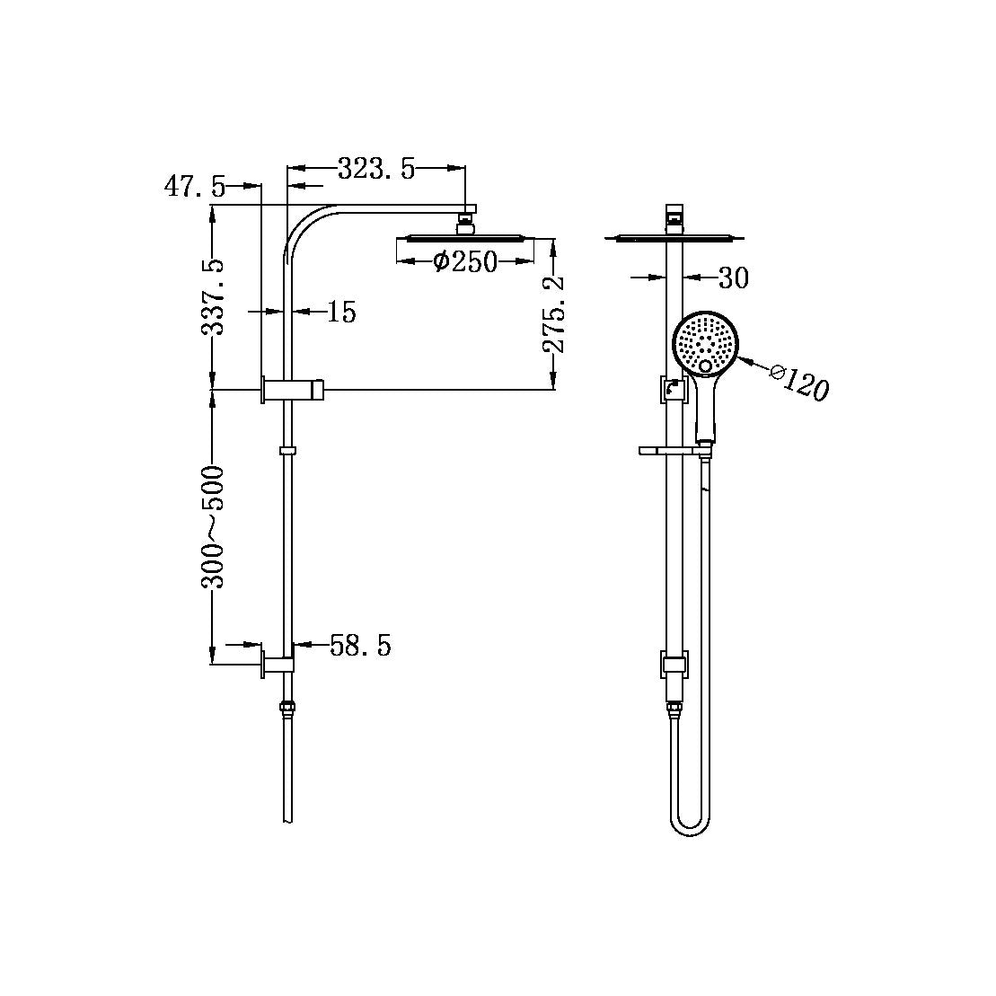 NERO BIANCA TWIN SHOWER BRUSHED NICKEL