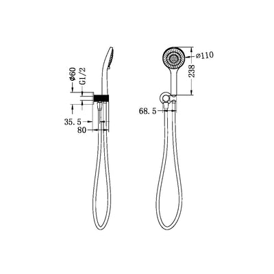 NERO OPAL SHOWER ON BRACKET WITH AIR SHOWER BRUSHED GOLD