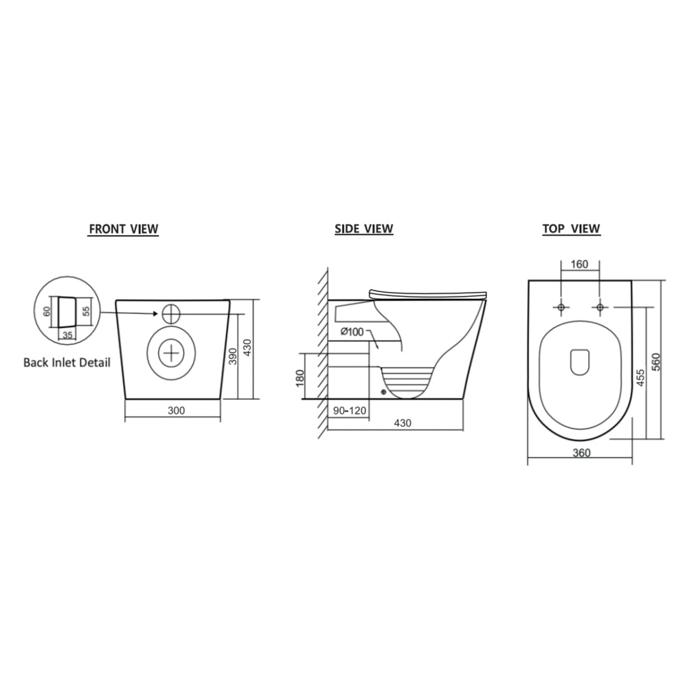 ZUMI ZERO EXTRA HIGH RIMLESS WALL FACED FLOOR PAN GLOSS WHITE
