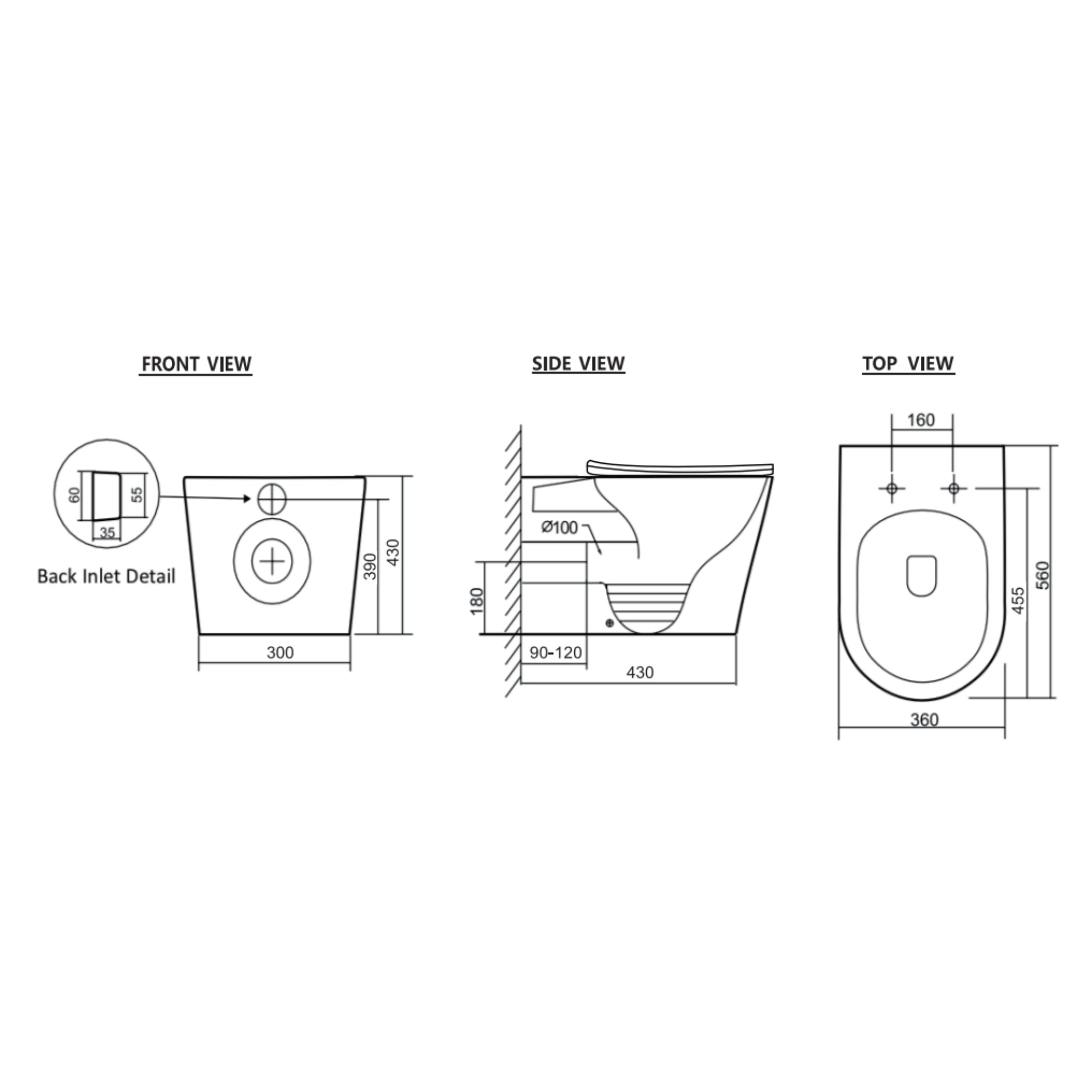 ZUMI ZERO EXTRA HIGH RIMLESS WALL FACED FLOOR PAN GLOSS WHITE