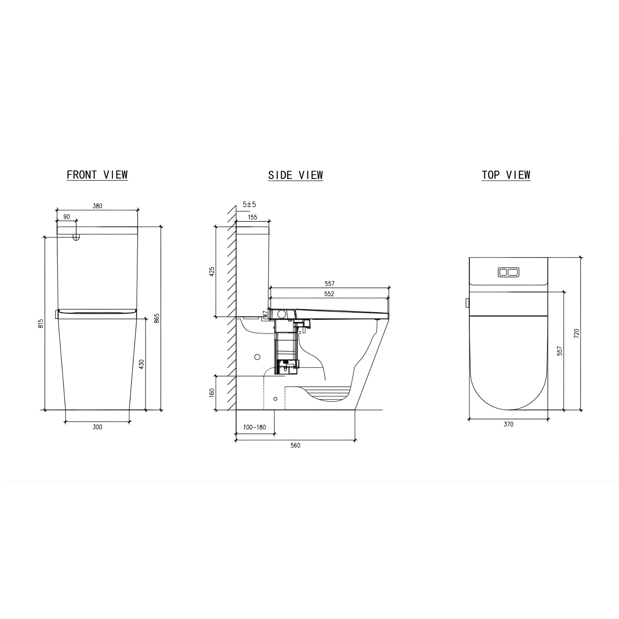 ZUMI ZERO RIMLESS BACK-TO-WALL TOILET AND SMART BIDET SEAT W/ REMOTE CONTROL PACKAGE D-SHAPE WHITE